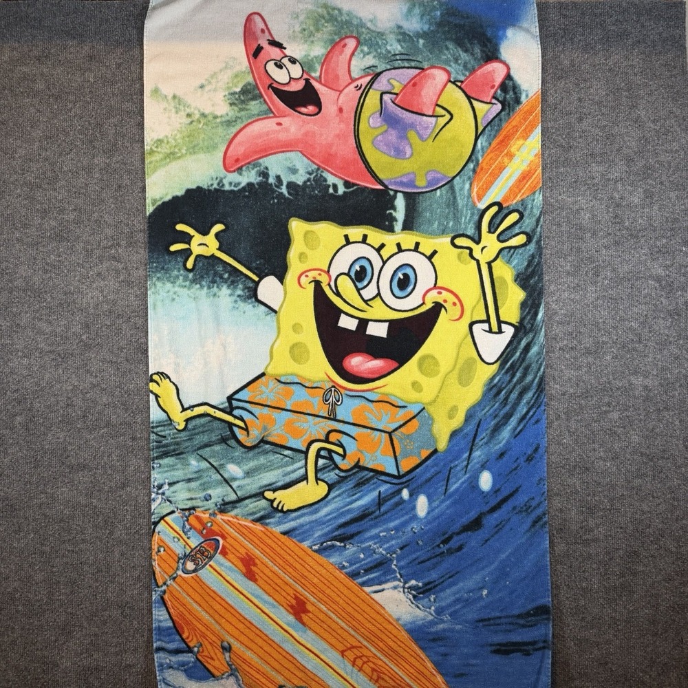 Y2K Nickelodeon SpongeBob & Patrick Surfing 27x51 Cotton Printed Beach Towel